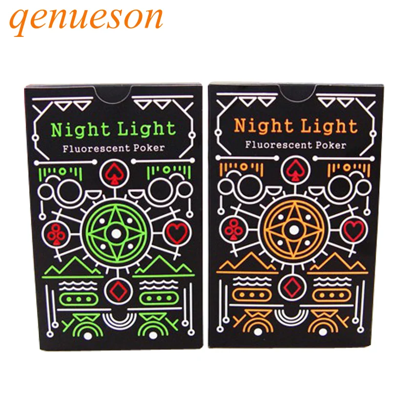 

2Sets/Lot Hot Novelty Black Glow In The Dark Bar Smooth Paper Fluorescen Poker Night Luminous Playing Cards Board Games qenueson