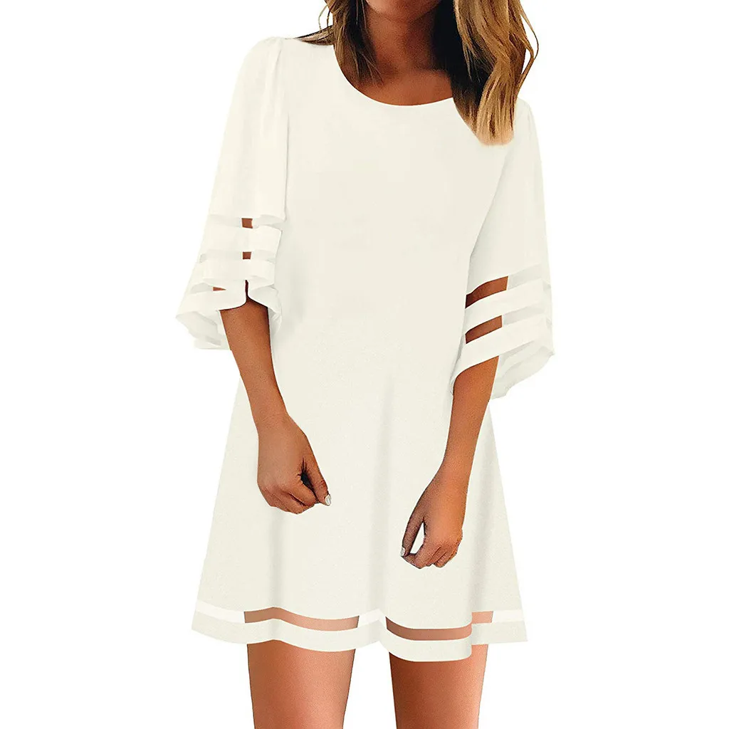 

Summer Light Mesh Ladies Dress Outdoor Casual Loose Solid o-neck Fashion Dress Beach Outdoor Evening Party Sexy Elegant Dresses