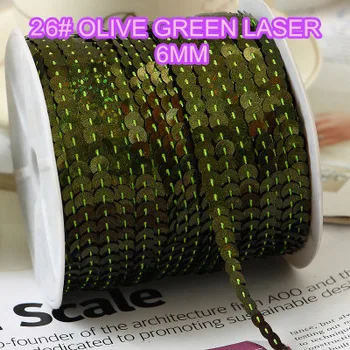 

100 Yards 6mm Laser Bright Sequins Trim, Sold per Packet of 1 Roll(100 Yards)-26# olive green laser sequin ribbon