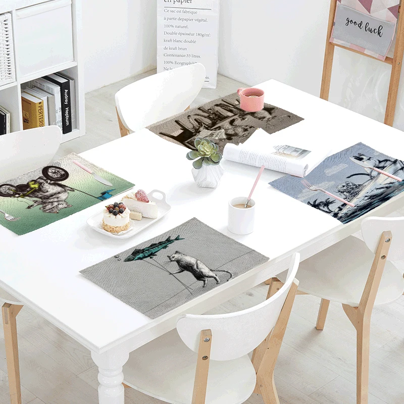 

Personalized Dinosaur Rabbit Pattern Table Mat Cats Koala Printed Table Napkin Placemat Kitchen Decor Dining Accessories 42x32cm