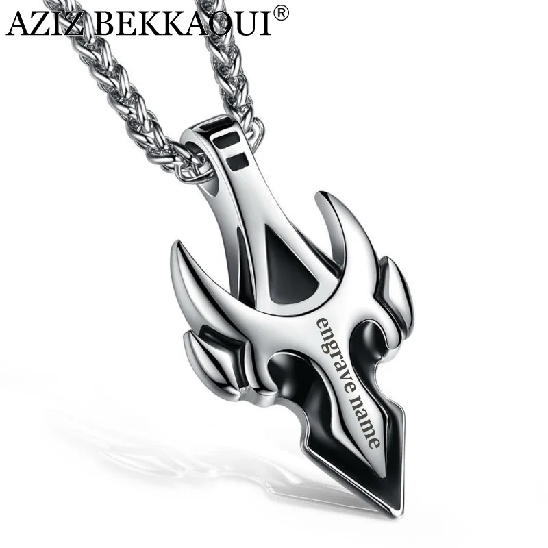 

AZIZ BEKKAOUI Stainless Steel Male Pendant Necklaces For Men Boy Men's Chic Unique Shape Arrow Tauren Engrave Name Logo Jewelry