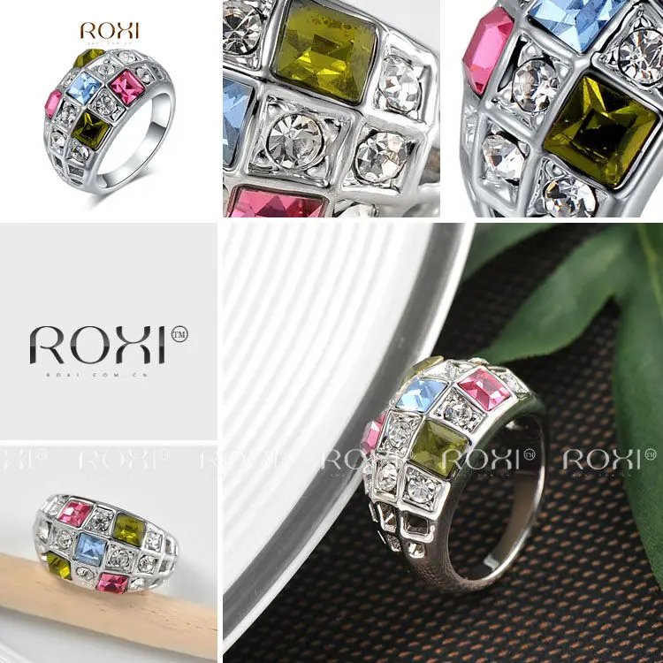 2017 ROXI Colorful Crystal Rings Wedding Rings Silver Color Fashion Jewelry For Women