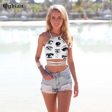 Лидер продаж Лето женские плач Средства ухода для век печати жилет Винтаж Майки Топы корректирующие Холтер Средства ухода за кожей шеи спинки клуб Топ