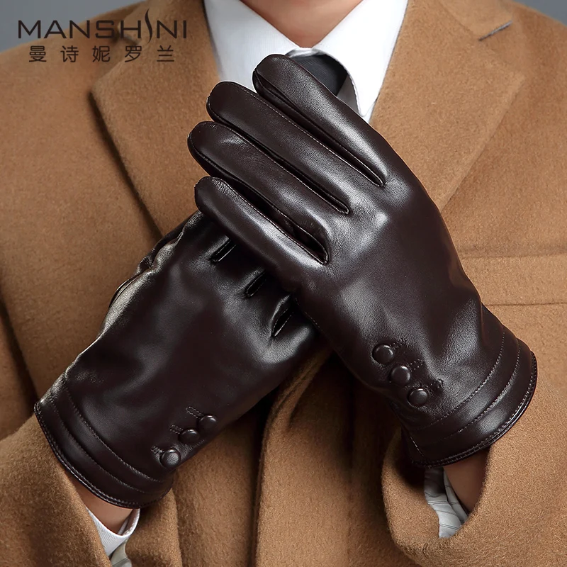 

Genuine leather gloves men winter outdoor keep warm add cashmere large size sheepskin gloves touch screen gloves MLZ111
