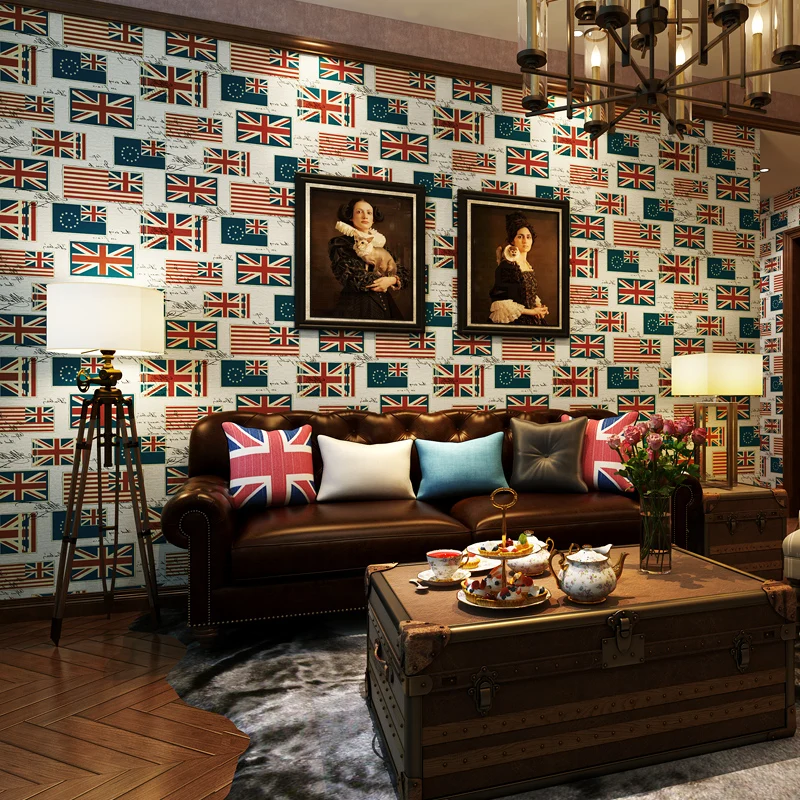 British style retro fashion high grade pure paper wallpaper flag wallpaper wallpaper bedroom ...