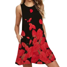 Women Clothing Dress New Arrival Rose Print Sleeveless Summer Dress O Neck Casual Loose Mini Chiffon Dresses Vestidos Female Red Women Clothing Dress New Arrival Rose Print Sleeveless Summer Dress O Neck Casual Loose Mini Chiffon Dresses Vestidos Female Red