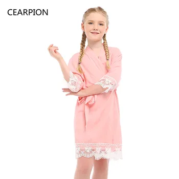 

CEARPION Summer Baby Girls Bath Robe Children Cute Kimono Bathrobe Gown Kids Lace Trim Robes Nightgown Casual Home Wear