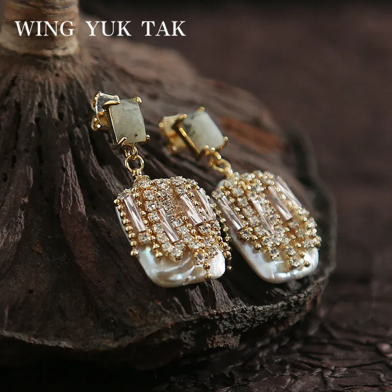 Wing yuk tak Роскошные серьги ручной работы с геометрическим пресноводным жемчугом в стиле барокко для женщин серьги с кисточками и кристаллами
