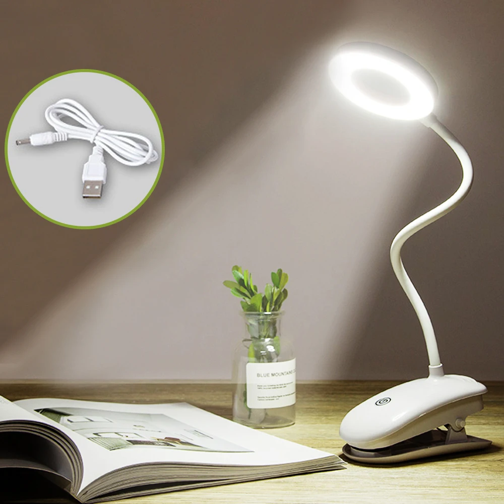 

LED Table Lamp Touch Clip Desk Lamp 7000K Eye Protection Desk Light On/off Switch 3 Modes Dimmer Rechargeable USB Led Table Lamp