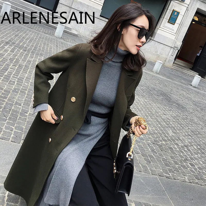 face Camel Femmes Double Arlenesain Mince Personnalisé Manteau Nouveau Laine Femelle Longue wvttOq