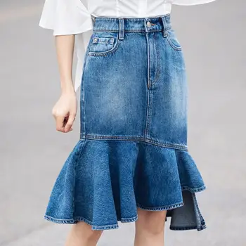 

plus size denim skirt Women Ruffles Jeans high waist Mermaid trumpet Fashion Skirts