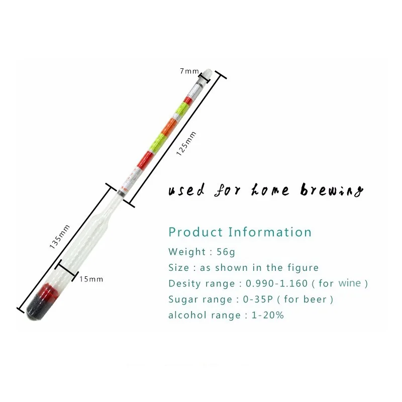 

Hydrometer Alcohol Meter Used for Wine and Beer High Tuality Tool for Home Brewing Glass Material