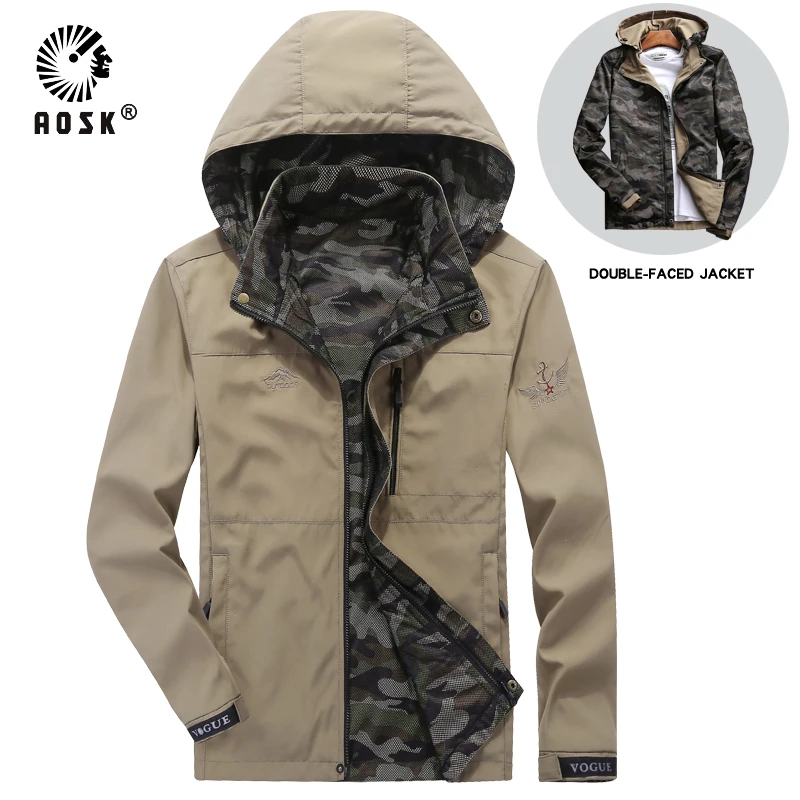 

Mens Fashion Camouflage Double-sided wear Jackets Outerwear Windbreaker Men' S Thin Jackets Hooded Casual Sporting Coat Big Size