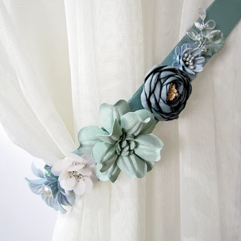 

Free Punching Lanyard Tie Back Handmade Personality Magnetic Buckle Tulle Three-Dimensional Flower Curtain Decoration Q016&3-40