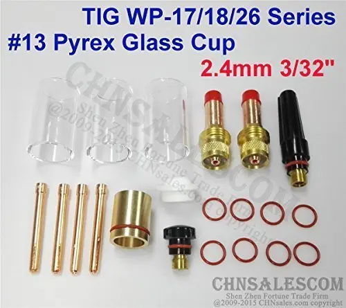 7 pcs TIG Welding 12# 42mm Pyrex Glass Gas Lens Kit for WP-24 Series 2.4mm 3/32" 