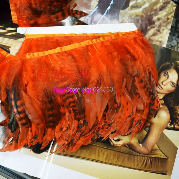 

10Meters Saddle Grizzly Hackle Feather Fringe Orange Rooster Trim jewelry 12cm wide
