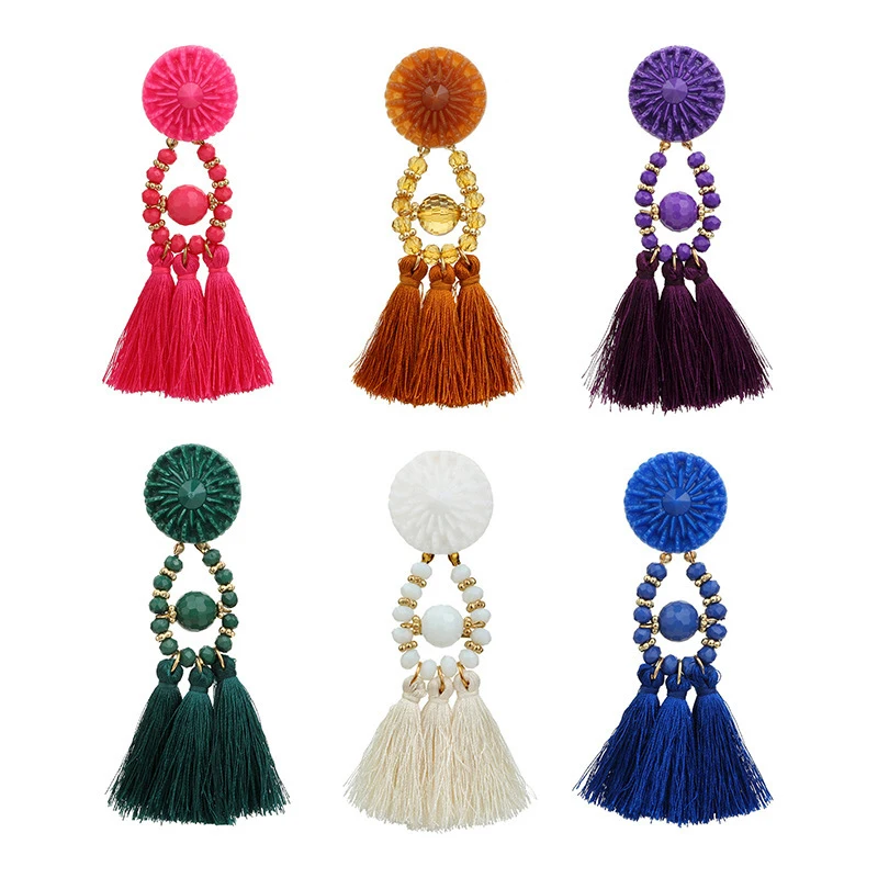 

FishSheep Bohemian Beads Tassel Earrings Gold Color Ethnic Round Long Fringe Drop Earrings For Women Wedding Statement Jewelry