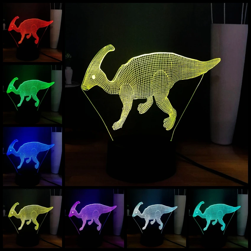 Динозавр серия светодиодный ночник Albertaceratops Triceratops Anchisaurus Stegosaurus USB пульт дистанционного Многоцветный 3D лампа детский подарок