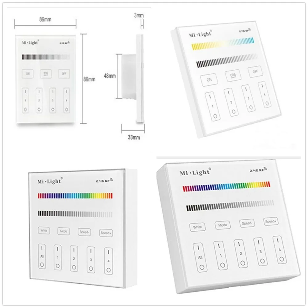 

Mi Light Smart Touch Panel Controller T1 T2 T3 T4 B1 B2 B3 B4 Single Color /RGBW/RGB + CCT For Led Strip / Panel Light /Bulbs