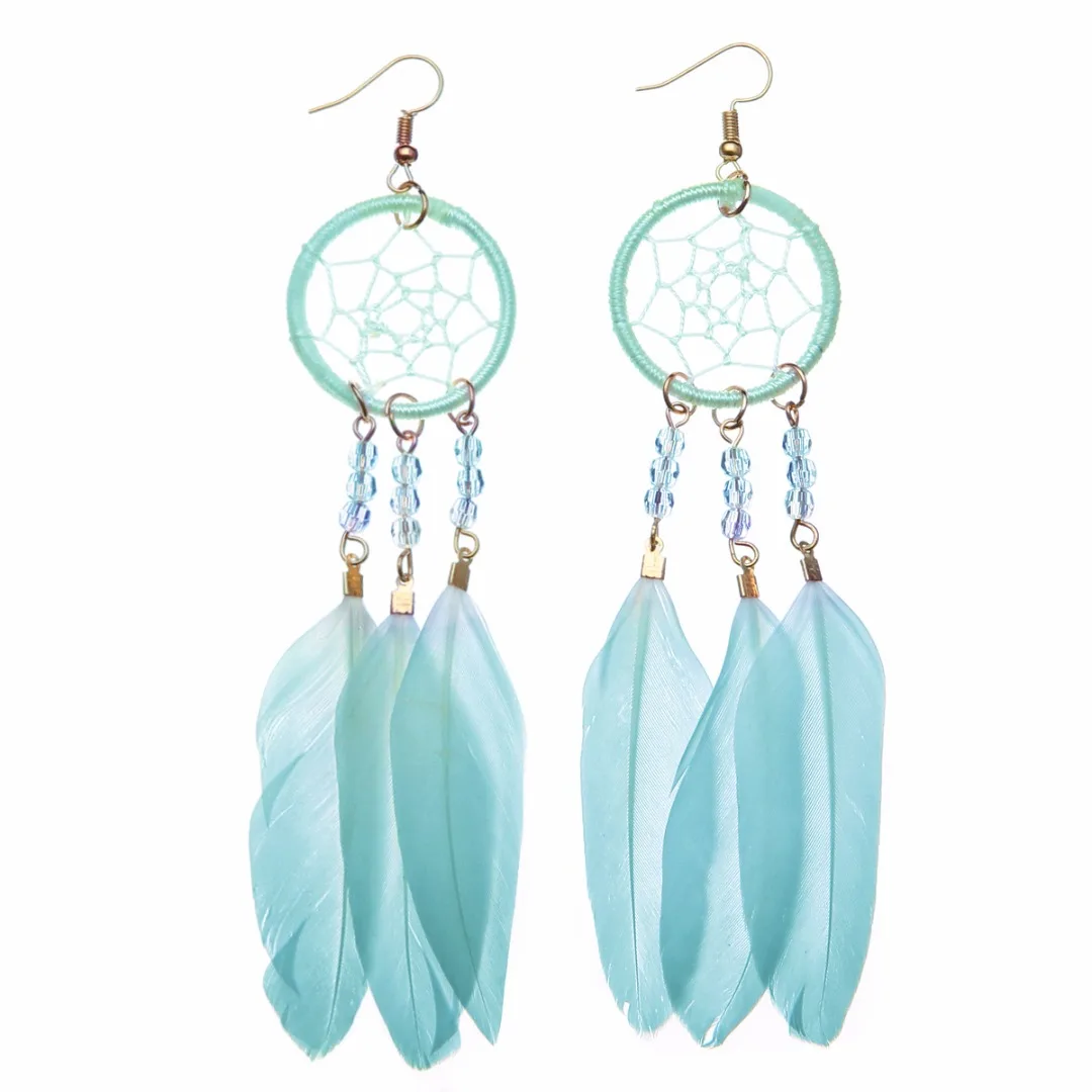 Dream Catcher Hook Earrings Feather Gypsy Chic Colorful Earrings  Long Tassel Drop Dangle Earring Trendy Female Boho Jewelry