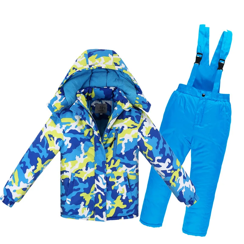 

-30 degree 2018 Winter Children clothing Snowsuit Thick Warm Waterproof Boys Girl Cotton Snow Jacket Overalls Pants kids clothes