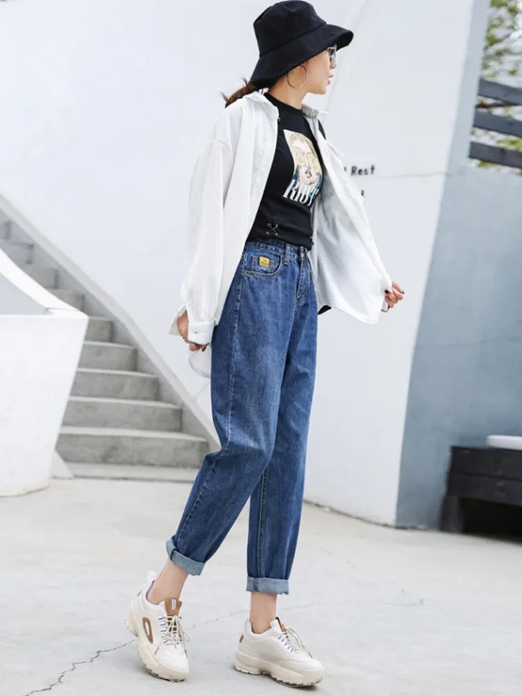 JUJULAND Fashion Jeans Woman High Waist Boyfriend Jeans For Women Plus Size Blue Black White Denim Mom Jeans Pants Trousers 8208