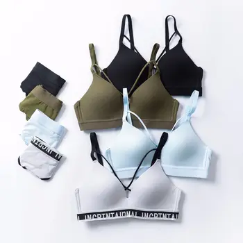 

Women New Sport Underwear Set Push up Solid Color Thin Soft Seamless Adjustable Straps No Rims Bras Briefs Set