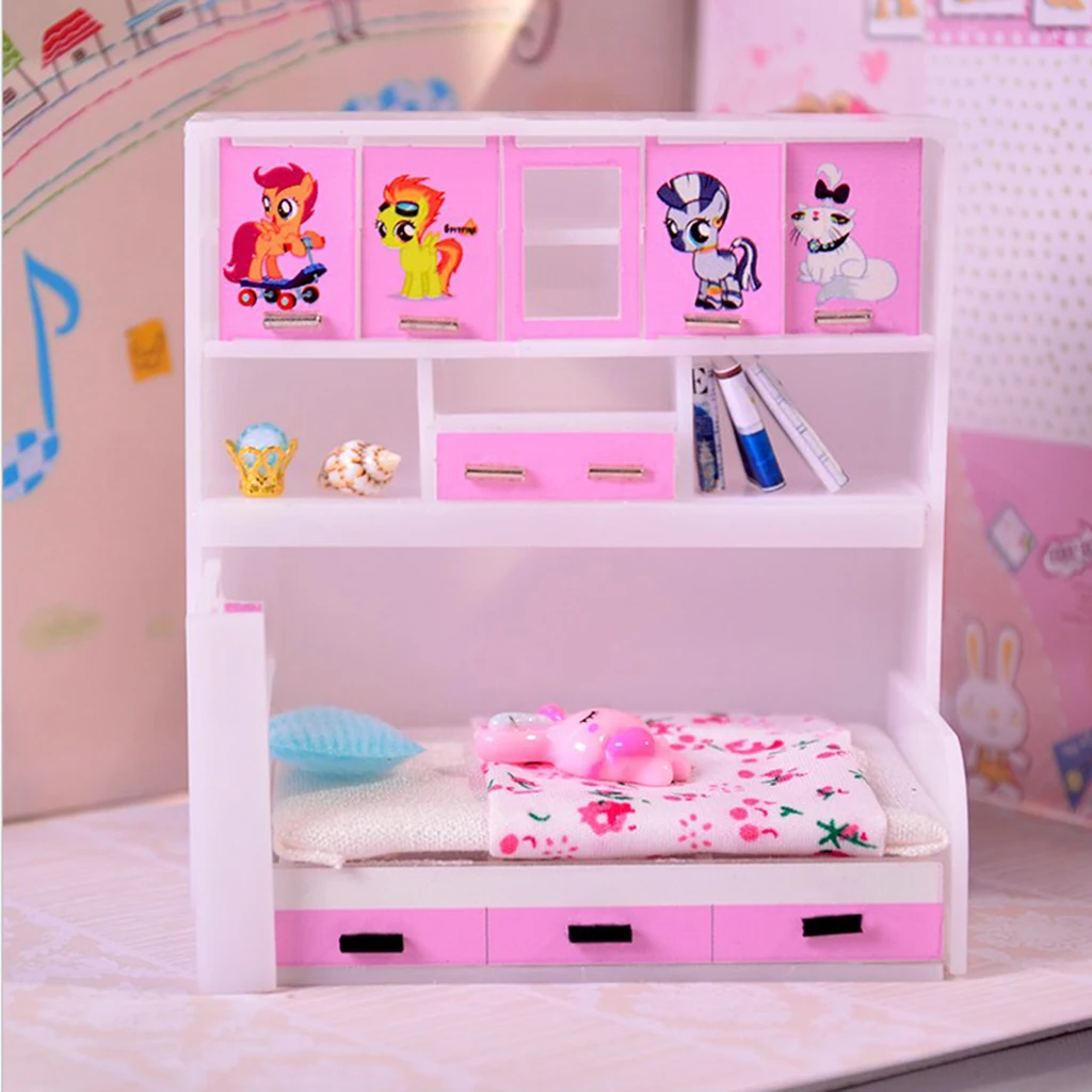 ABS Miniature Cabinet Bed Model For 1/12 Dolls House Children Bedroom Furniture Life Scenes Decor Room Accessory