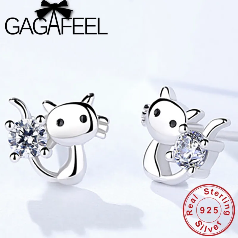 

GAGAFEEL 100% Sterling Silver Cute Cat Earrings for Girls Women Romantic CZ Zirconia Ear Studs Fashion Jewelry Gift Wholesale