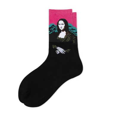 Harajuku унисекс пара короткие смешные носки для женщин и мужчин абстракция Мона Лиза Ван Гог масляные принты носки хлопок повседневные однотонные мягкие носки - Цвет: 17