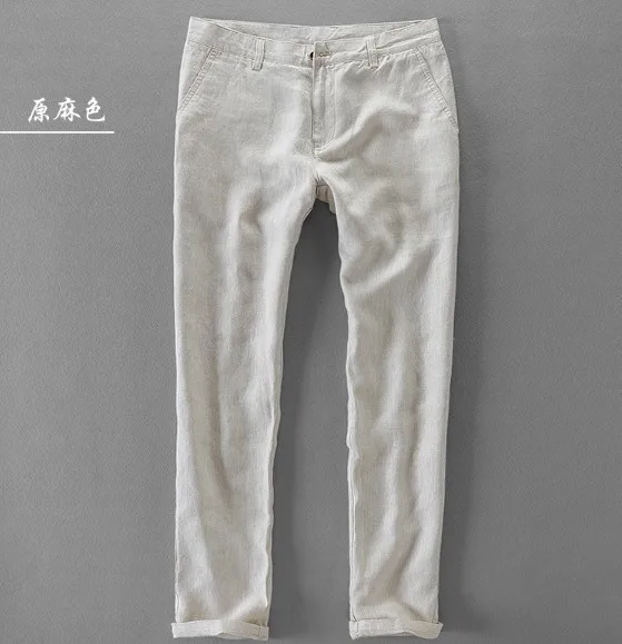 Summer Mens 100% Linen Casual Pants Cool Thin Breathable Trousers Straight Business Cargo