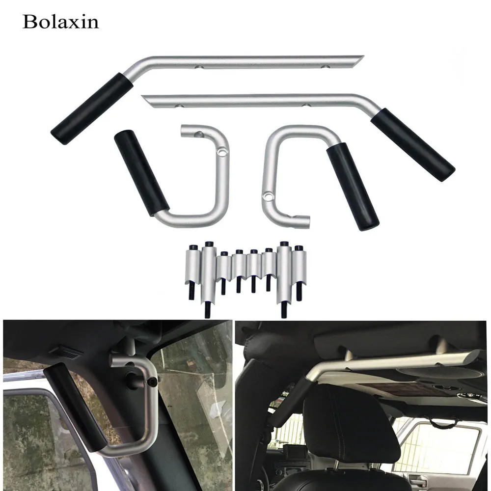 MEALAM Front & Rear Grab Handle Kit Aluminum Alloy Grab Bar For 2007-2018 Jeep Wrangler JK JKU Rubicon Sport Sahara (Black