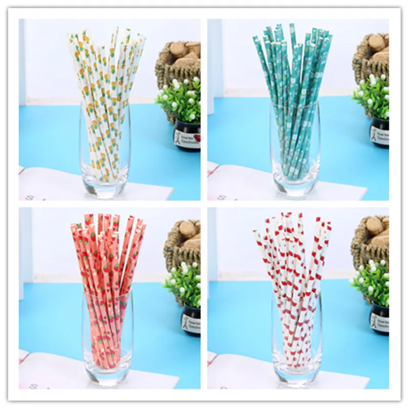 

25PC Fruit Pineapple Watermelon Drinking Paper Straws for Birthday Wedding Decorative Party Supplies Creative Bar Accessories