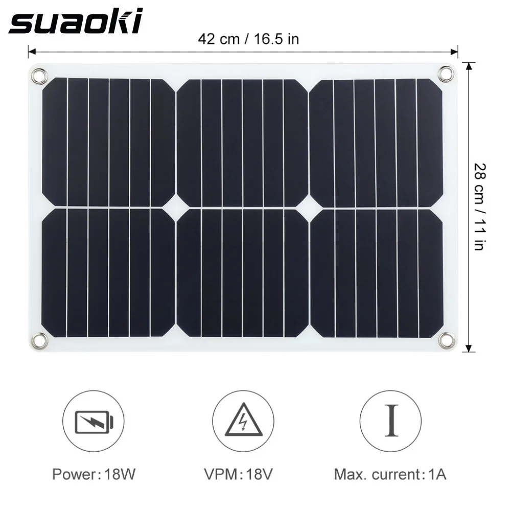 

Suaoki 18W 18V Solar Panel SunPower Car Battery Charger with Cigarette Lighter Plug, Battery Charging Clip Line, Suction Cups