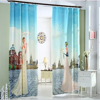 

British Style Lady Sunshine Design 3D Window Curtain For Living Room Size 1.4mx2.7m X 2 PANEL Princess Wedding Window Curtains