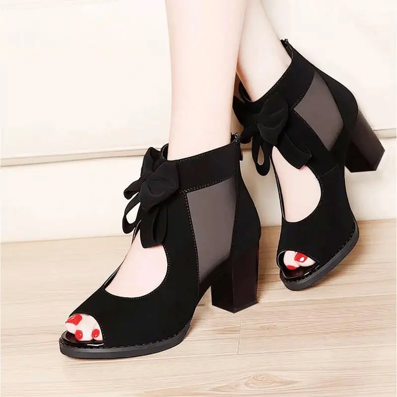 

35-40 size Summer women shoes 4cm-5cm heel height Open Toe women sandals fashion mesh sandals peep-toe bowknot lady summer shoes