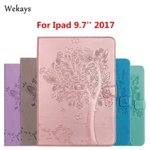 Wekays For iPad 9.7 2017 A1822 A1823 Cartoon Cat and Tree Leather Fundas Case sFor Apple iPad 9.7 2017 Stand Tablet Cover Cases