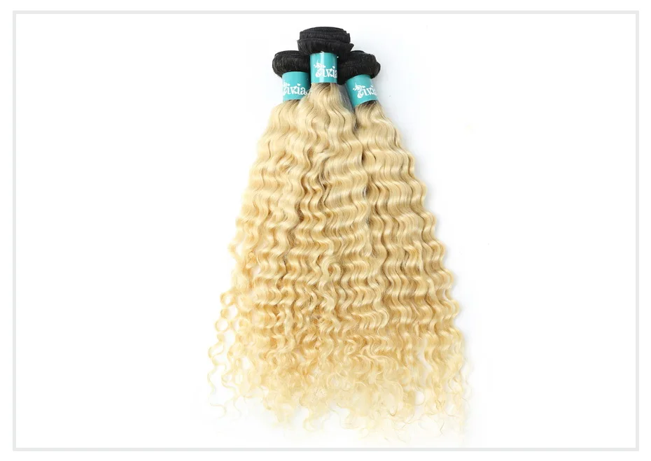 1B 613 Blonde Deep Wave Ombre Hair Bundle (3)