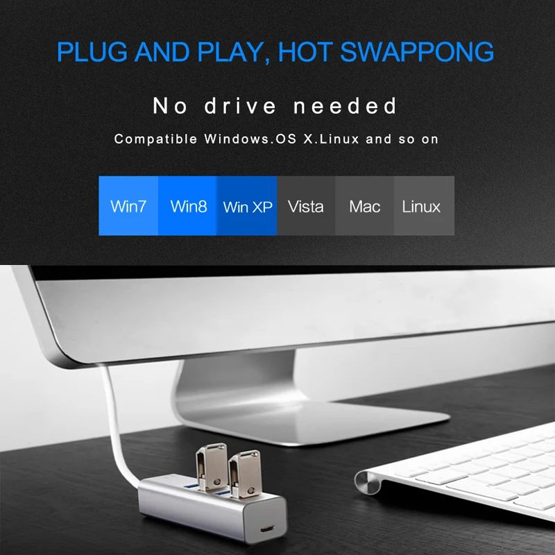Aluminum Multi Type C HUB USB C HUB USB 3 0 USB3 0 Splitter For Macbook 5