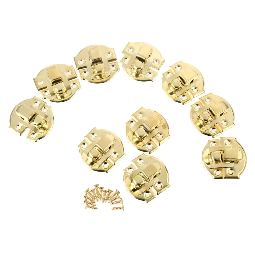 10Pcs Antique Gold Box Hasps Iron Lock Catch Latches for Jewelry Chest Box Suitcase Buckle Clip Clasp Vintage Hardware 27*29mm