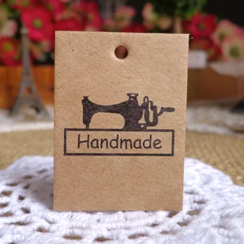 

300pcs String Included 3x4cm Vintage Sewing Machine Mini Kraft Blank Paper Cards Hang tag Gift tag For Party Favor Bag Box Decor