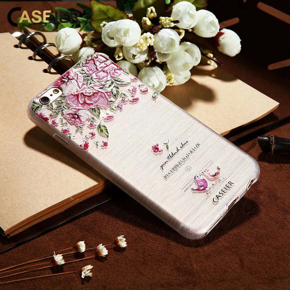 Caseier 3D цветок тиснением чехол для iPhone X 8 7 6 6S Plus 5S 5 SE Мягкие TPU Чехол samsung Galaxy S8 S7 S6 Edge