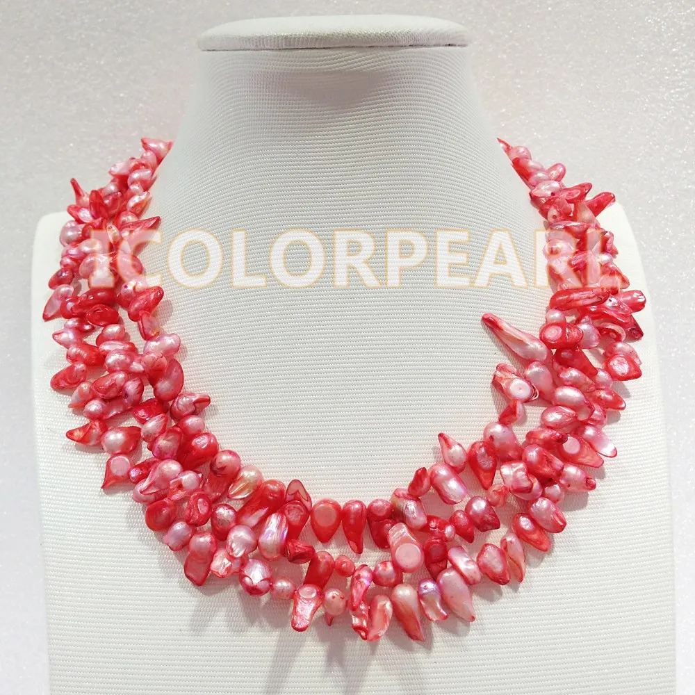

WEICOLOR Lovely 3-Strand Pink Tail Shaped Natural Freshwater Pearl Jewelry Necklace.The Best Gift For Spring!