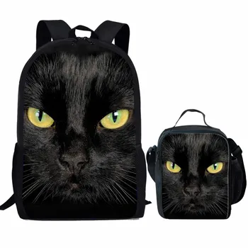 

FORUDESIGNS Kids School Bag Set For Girls Backpacks Cute Black Cat Printing School Bag Children Daily Backpacks Custom Bag Set