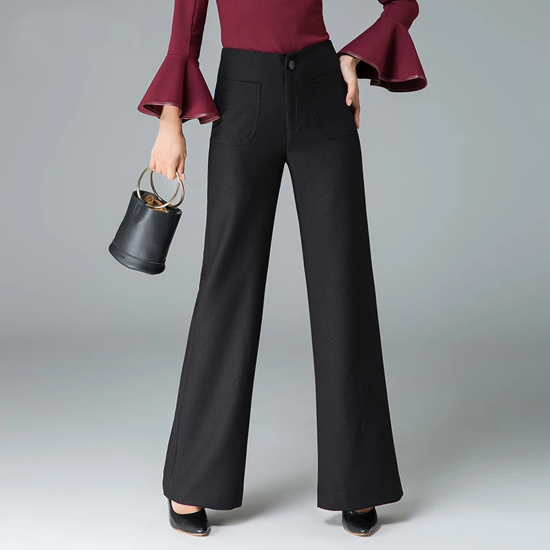 

Brand New Female Long Wide Leg Pants Women Straight High Waist Office Lady Slim Flat Pants Solid Color Formal Trousers Plus Size