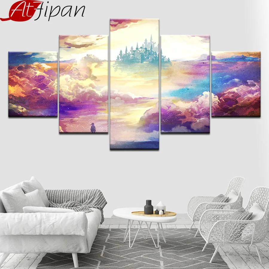 

Abstract Framed HD 5 Panel Colorful Clouds Modern Home Decor Canvas Printed Painting Wall Art For Living Room Modular Pictures