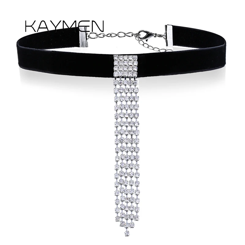

Kaymen New Cup Chain AAA Rhinestones Tassels Chokers Necklace Women's Wedding Party Punk Style Necklace Bijoux Maxi NK-01591