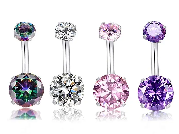 

Matewei 1PC Zircon Navel Piercing Belly Button Rings Prevent Allergy Surgical Steel Belly Piercing Shiny Body Jewelry For Women
