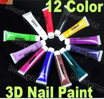 12 Цвет 3D ногтей краска, лак искусство окраска гелем трубка Кисть Акриловая типса