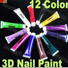 12 Цвет 3D ногтей краска, лак искусство окраска гелем трубка Кисть Акриловая типса